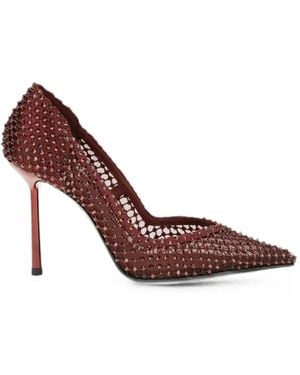 Le Silla Gilda Crystal-Embellished Mesh Court Shoes - Brown