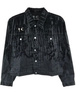 THUG CLUB Lazered Denim Jacket - Black