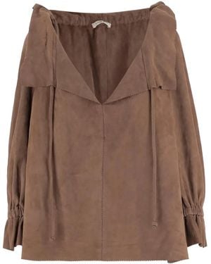 By Malene Birger Dicte Blouse Met Ruches En Trekkoord - Bruin