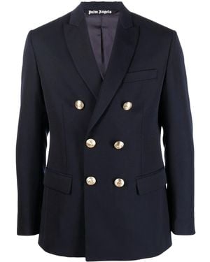 Palm Angels Palm Tree Double Breasted Blazer Navy - Blue