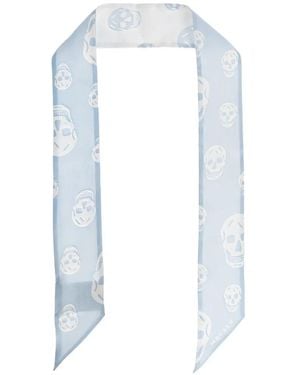 McQueen Fular Con Calaveras Estampadas - Blanco