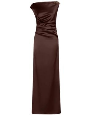 Max Mara Ruched Satin-Finish Maxi Dress - Brown