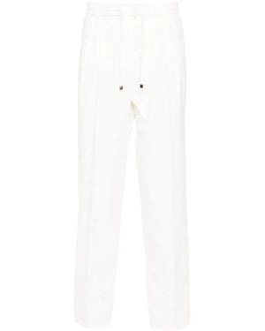 Brunello Cucinelli Pressed-Crease Loose-Fit Trousers - White