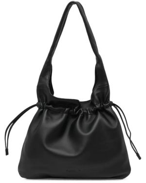 agnès b. Sheepskin Drawstring Shoulder Tote Bag - Black