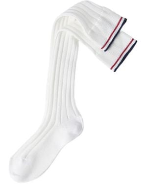Brunello Cucinelli Chaussettes En Maille De Coton Côtelée À Rayures - White