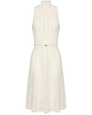 Elisabetta Franchi High-Neck Openwork Midi Knit Dress - White