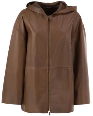 Max Mara Hooded Leather Jacket - Brown