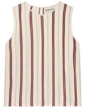 Bompard ストライプ ノーカラーニットトップ - ピンク
