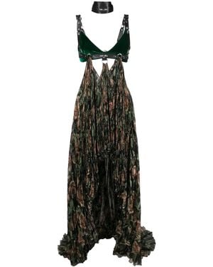 Roberto Cavalli Patterned Pleated Maxi Dress - Black
