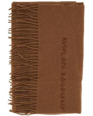 Ruslan Baginskiy Embroidered Logo Fringed Scarf - Brown