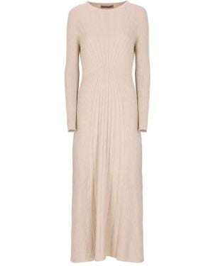 D.exterior Round-Neck Long-Sleeves Midi Dress - Natural