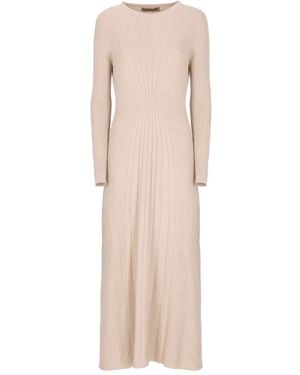 D.exterior Midi-Jurk Met Ronde Hals En Lange Mouwen - Naturel