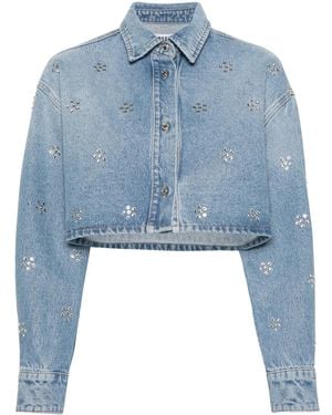 MSGM Rhinestone-Embellished Denim Shirt - Blue