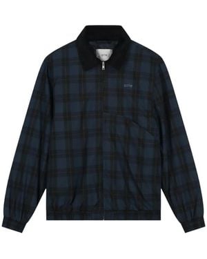 Arte' Plaid Corduroy-Collar Jacket - Blue