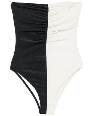 Agua de Coco Ruched Two-Tone Swimsuit - Black