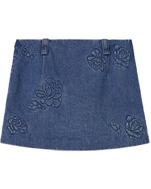 Markgong Minigonna Svasata A Fiori Goffrata - Blu