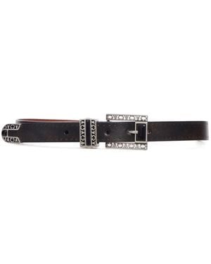 Golden Goose Decorated-Buckle Leather Belt - White