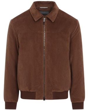 Canali Corduroy Zip-Up Jacket - Brown
