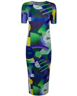 Pleats Please Issey Miyake Pleated Long Dress - Blue