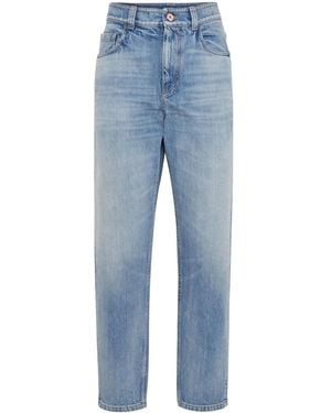 Brunello Cucinelli Logo-Patch Tapered Jeans - Blue
