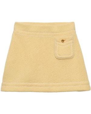 Prada Triangle-Logo Cashmere Miniskirt - Natural