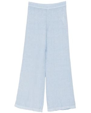 120% Lino Elasticated-Waistband Palazzo Pants - Blue