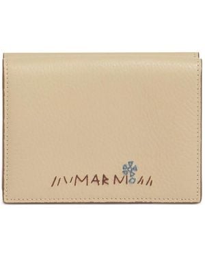 Marni Embroidered Trifold Leather Wallet - Natural