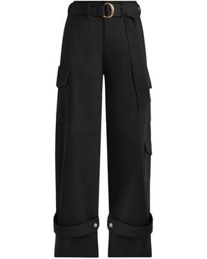 Manière De Voir Sahara Belted Wide Leg Strap Cuff Cargo Pant - Black