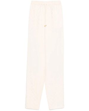 Elisabetta Franchi Pantalones de satén con motivo de rombos en jacquard - Blanco