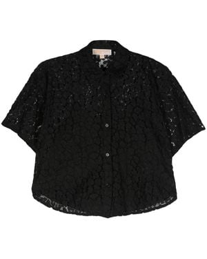 MICHAEL Michael Kors Lace Crop Shirt With Button-Up Front - Schwarz