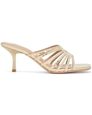 Nicoli Rhinestone-Strap Heeled Mules - Metallic
