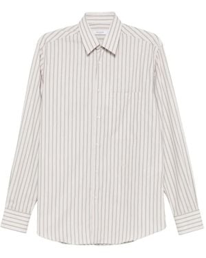 Grayed Striped Chest-Pocket Shirt - White