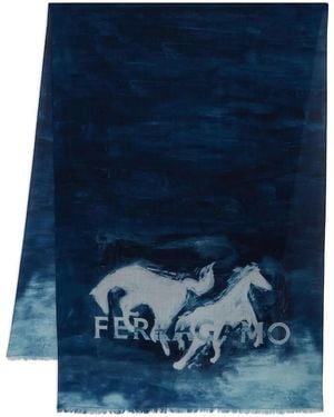 Ferragamo Mustang Print Wool Stole - Blue