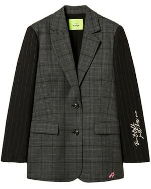 Twinset Checked-Pattern Embroidered-Sleeve Blazer - Black