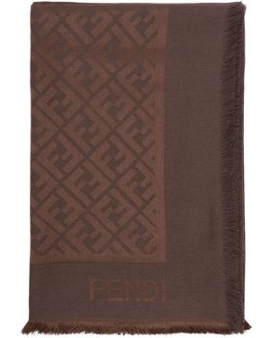 Fendi Fular de seda con monograma FF - Marrón