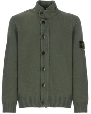 Stone Island High-Neckline Button Cardigan - Green