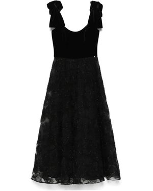 Nissa Floral-Appliqué Midi Dress - Black