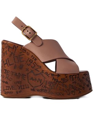 Chloé 130Mm Maxime Cross-Strap Wedge Sandals - Brown