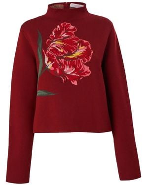 Carolina Herrera Floral-Motif Knitted Top - Red