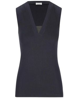 Brunello Cucinelli V-Neck Top - Blue