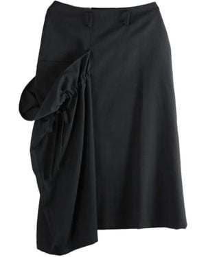 Y's Yohji Yamamoto Ruched Asymmetric-Hem Midi Skirt - Black