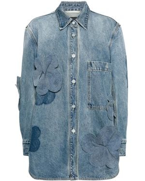 JNBY Oversized Floral-Appliqué Denim Jacket - Blue