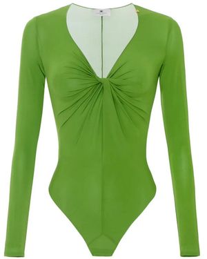 Elisabetta Franchi Body De Crepé Con Drapeado - Verde