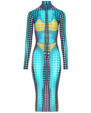 Jean Paul Gaultier High-Neck Dots-Print Midi Dress - Blue