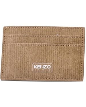 KENZO Ribbed-Texture Leather Card Holder - Natural
