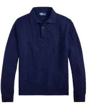 Polo Ralph Lauren Cable-Knit Polo-Collar Jumper - Blue
