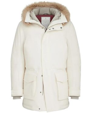Brunello Cucinelli Stretch Bonded Nylon Parka With Thermore Padding And Shearling Insert - White