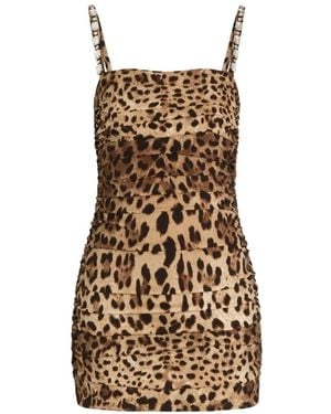Dolce & Gabbana Leo-Print Charmeuse Dress - Natural