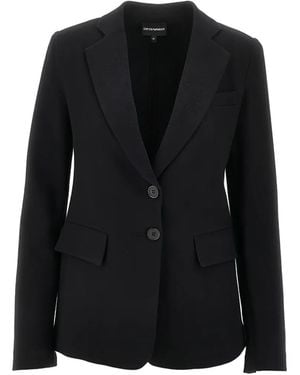 Emporio Armani Herringbone Single-Breasted Blazer - Black