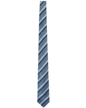 Kiton Diagonal-Stripe Silk Tie - Blue